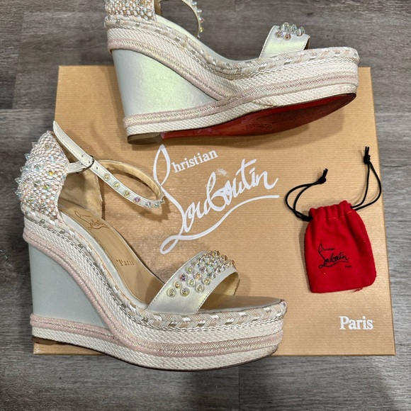 Christian Louboutin Pearl Embellished Wedge Sandals - Picture 2 of 16